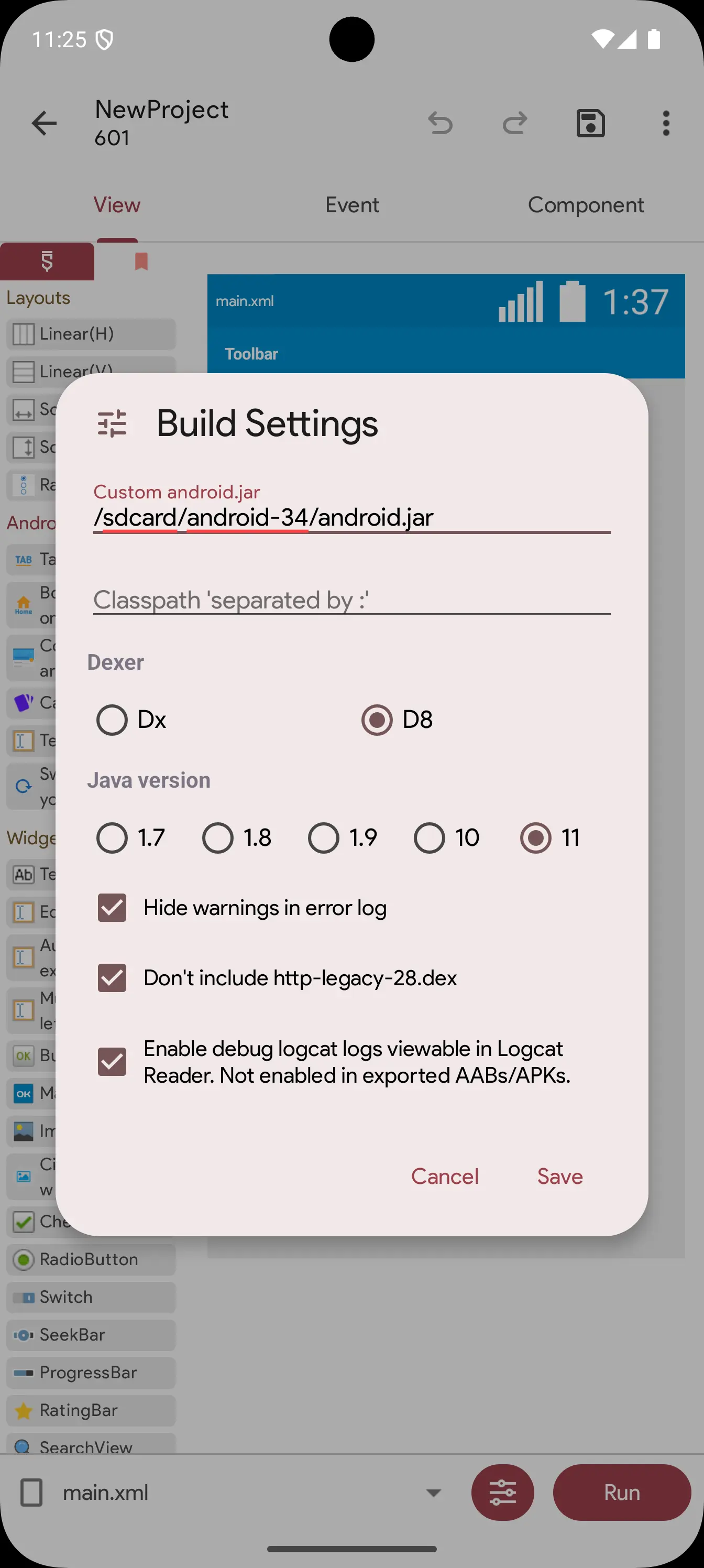 اسکرین شات طراحی رابط کاربری در Sketchware Pro